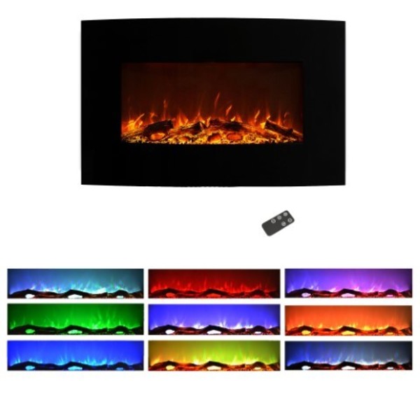 Hastings Home Hastings Home 36-inch Curved Electric Fireplace, Wall Mount/ Floor Stand, 10 LED Flame Colors (Black) 711205NQN